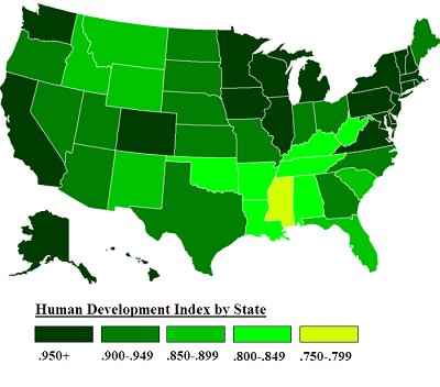 Human development index by state map