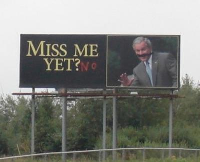 Bush ‘Miss me yet?’ billboard vandalized « Minnesota Independent: News. Politics. Media._1281377048628