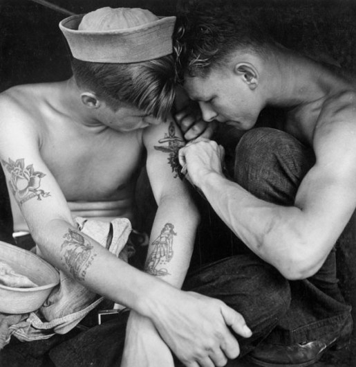 Tattooed sailor aboard the USS New Jersey