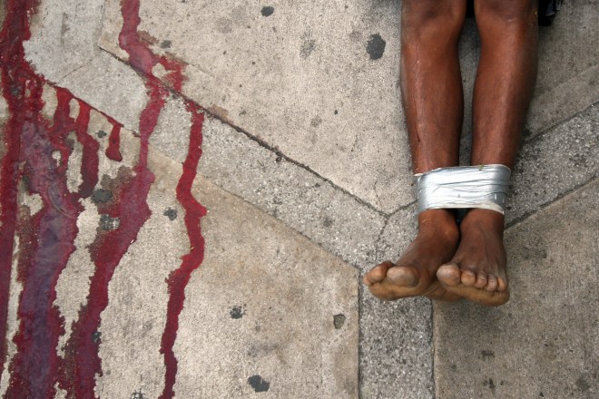 Closeup on one of the corpses of two mur