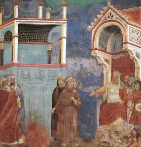 573px-Giotto_-_Legend_of_St_Francis_-_-11-_-_St_Francis_before_the_Sultan_(Trial_by_Fire)