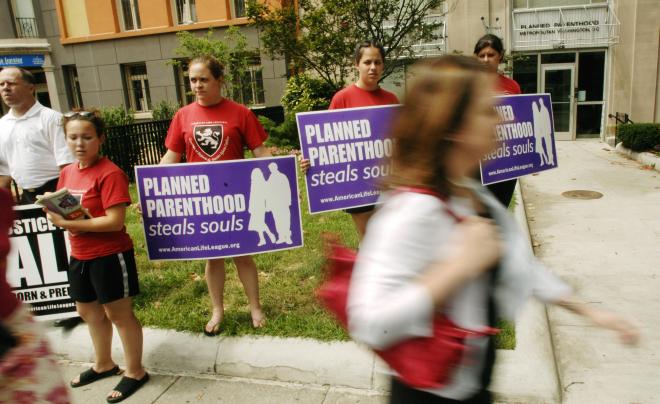 Anti-abortion activists protest outside